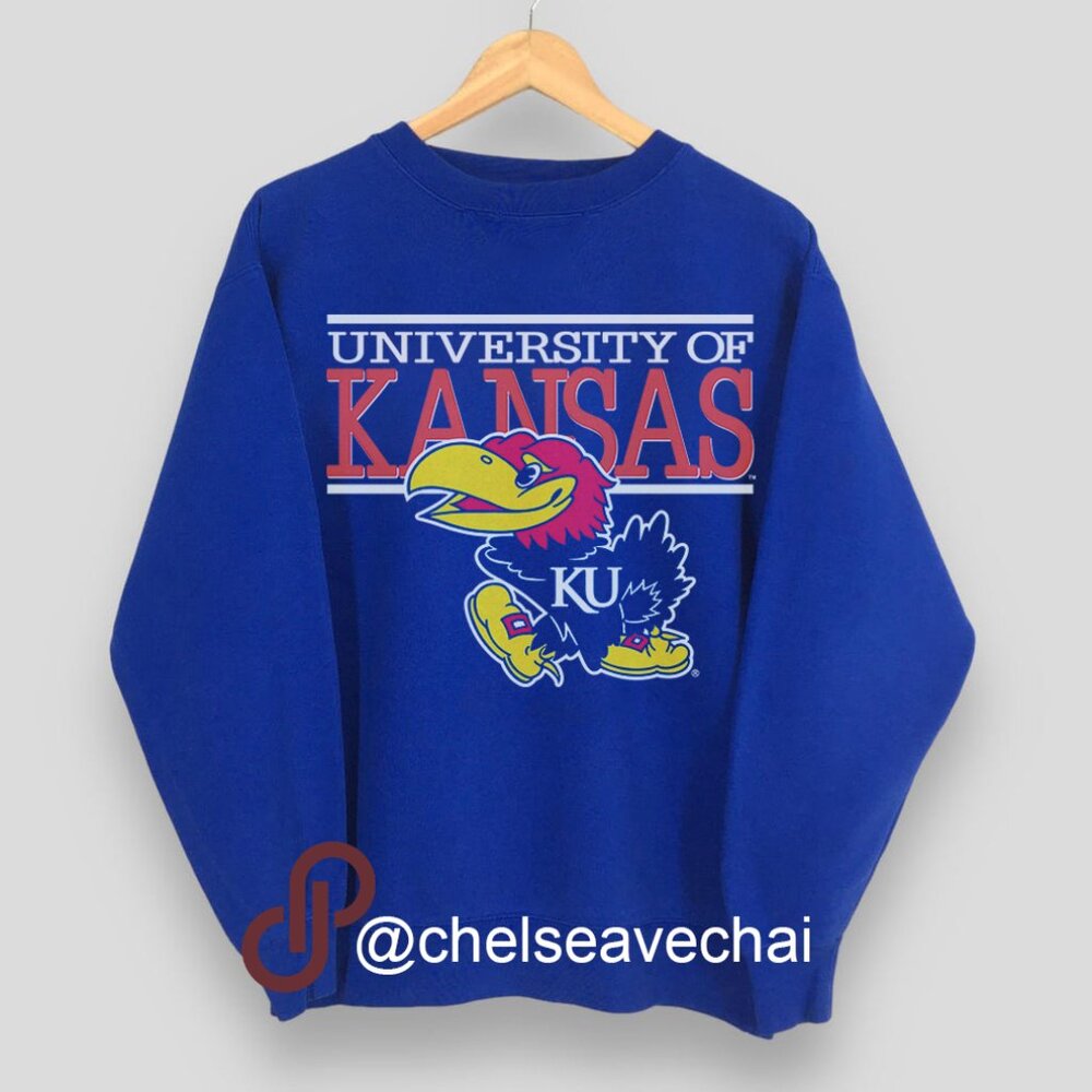 Vintage University of Kansas Jayhawks KU Football Crewneck Sweatshirt NCAA Shirt